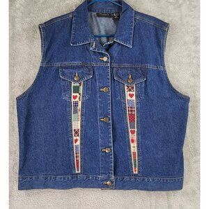 Cassee's Jean Vest Womens XXL Blue Denim Western Heart Patchwork Y2K Vintage